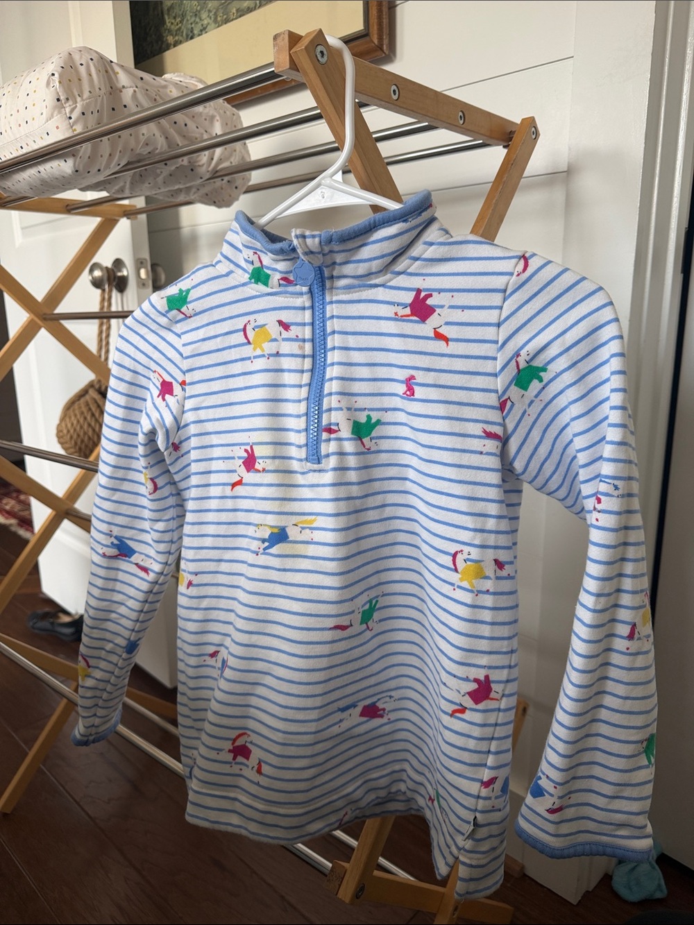 Joules White & Blue Stripe Zip-Neck Top